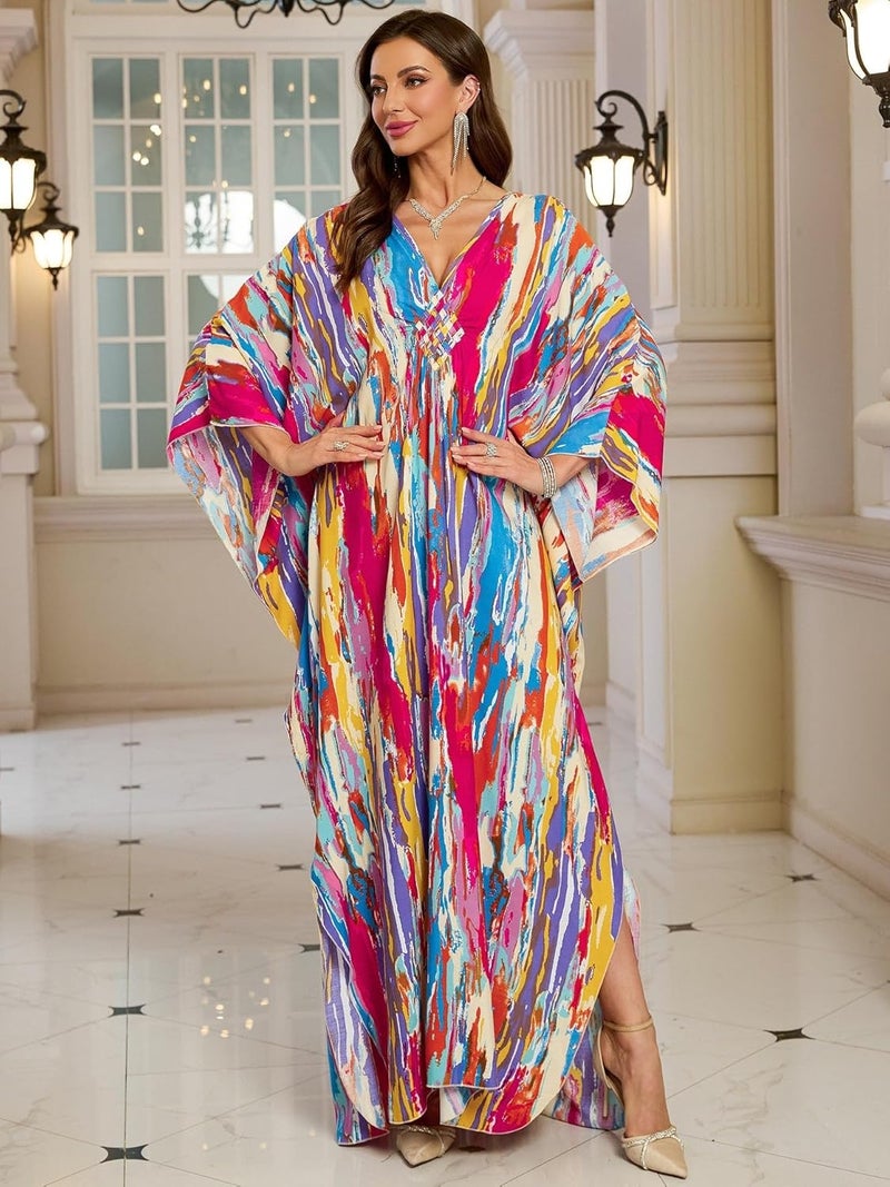 KEYLORTING Women’s Kaftan Beach Cover Up Dress Plus Size Summer Swimsuit Loungewear Maxi Dress - Image 2